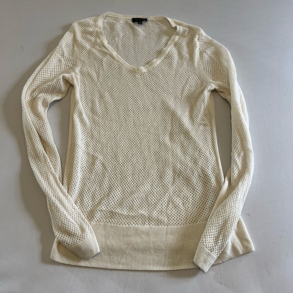 The Limited open knit white v-neck sweater L
